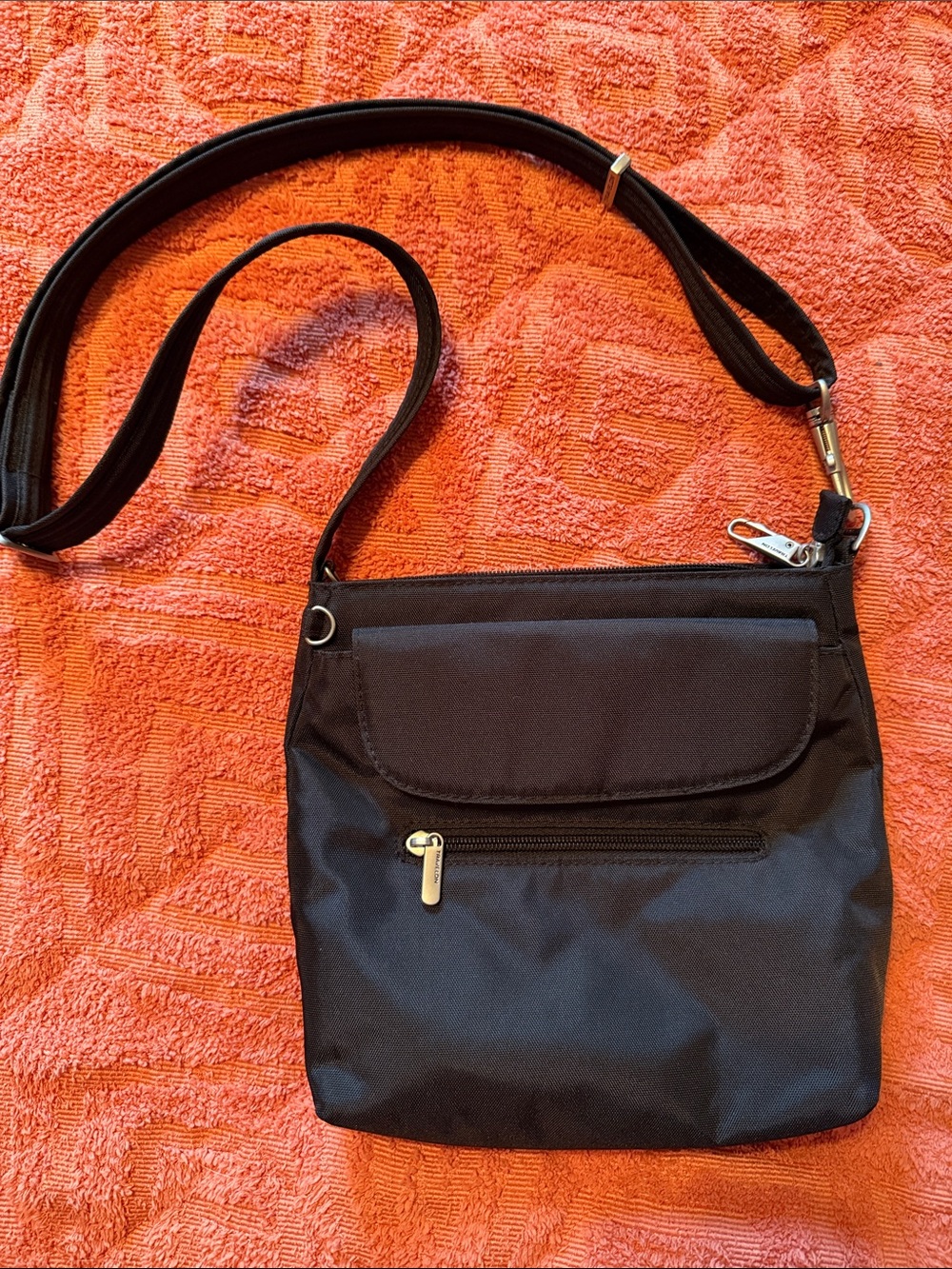 Travelon Black Compact Crossbody with Front Flap and Zip Pocket